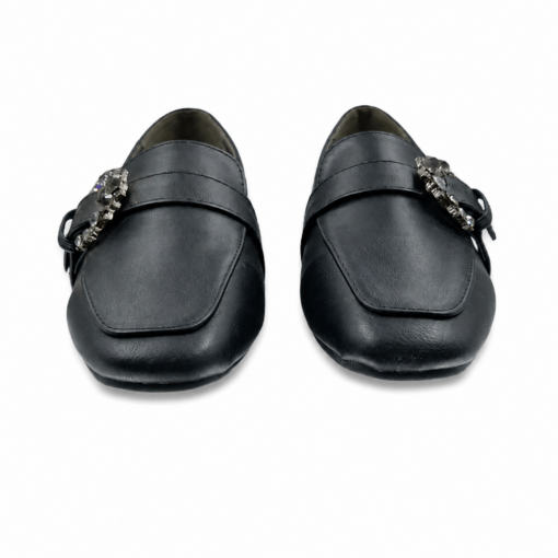 lamara paris square toe loafer with crystal buckle