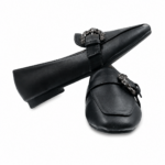 lamara paris square toe loafer with crystal buckle