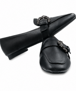 lamara paris square toe loafer with crystal buckle