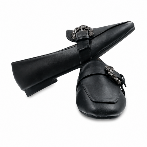 lamara paris square toe loafer with crystal buckle