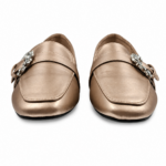 lamara paris square toe loafer with crystal buckle