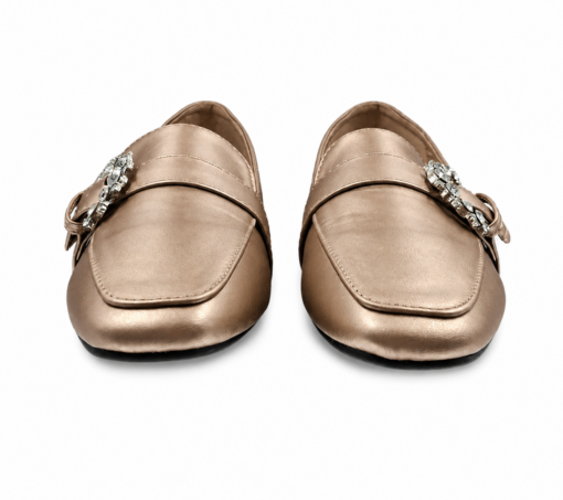 lamara paris square toe loafer with crystal buckle