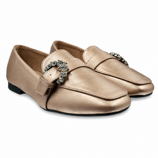 lamara paris square toe loafer with crystal buckle