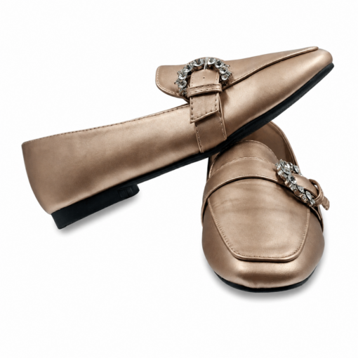lamara paris square toe loafer with crystal buckle