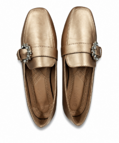 lamara paris square toe loafer with crystal buckle