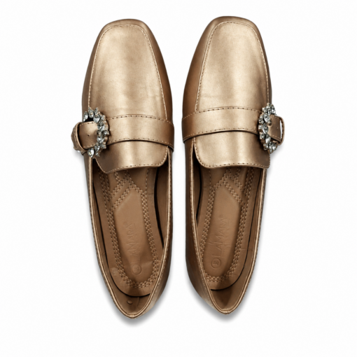 lamara paris square toe loafer with crystal buckle
