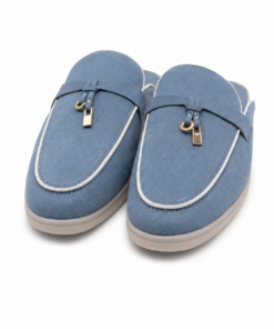 Sally B Suede Mules with Contrast Piping and Padlock Detail