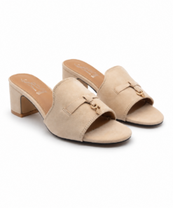 Sally B Suede Block Heel Slide Sandals with Padlock