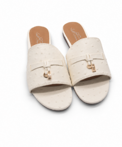 Alternative view of Sally B Ostrich Texture Slide Sandals with Gold Padlock Hardware