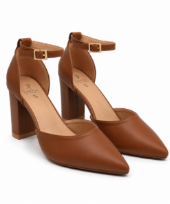 LaMara Pointed Toe Block Heel Pumps with Ankle Strap